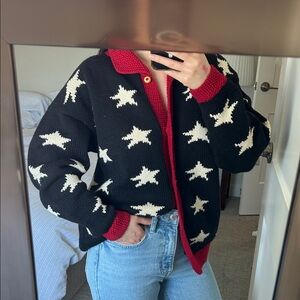 Vintage Star Patterned Red White & Blue Cardigan